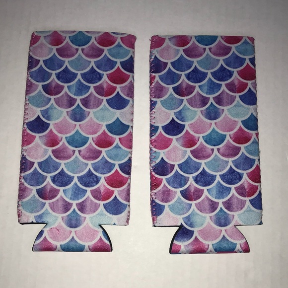 Mermaid Pattern Skinny Beer Koozie Set of Two BNIP - Picture 4 of 5